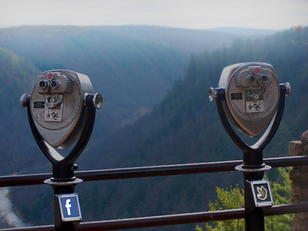 Social media binoculars at a scenic overlook