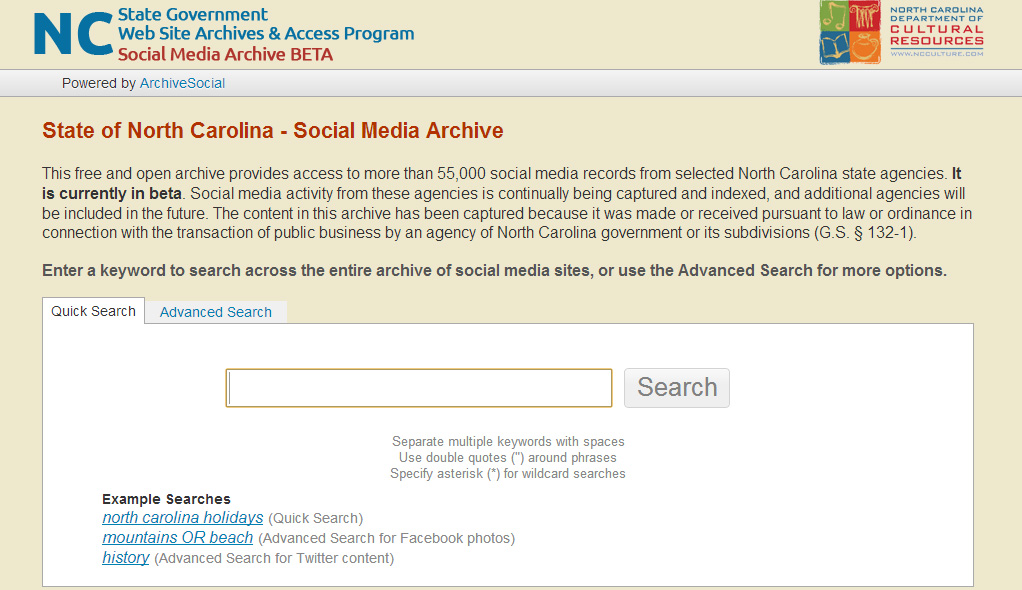 Social media archive search tool