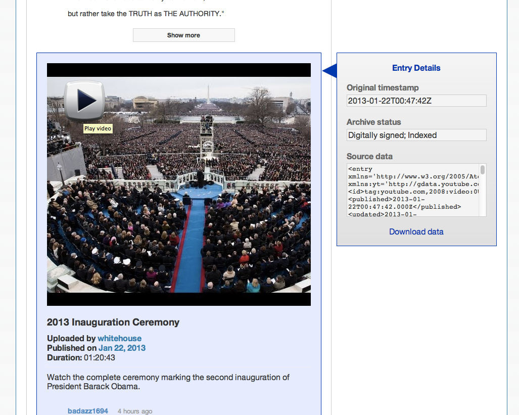 Youtube archive for the white house on ArchiveSocial