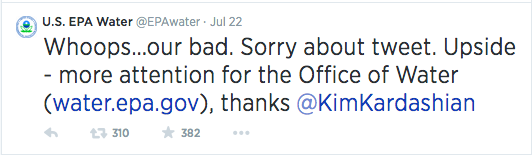 @EPAwater apology for Kardashian tweet