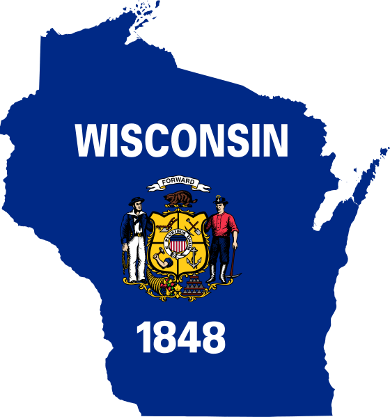 State flag map of Wisconsin