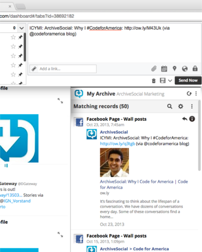 Closeup of ArchiveSocial app for Hootsuite autocompose feature