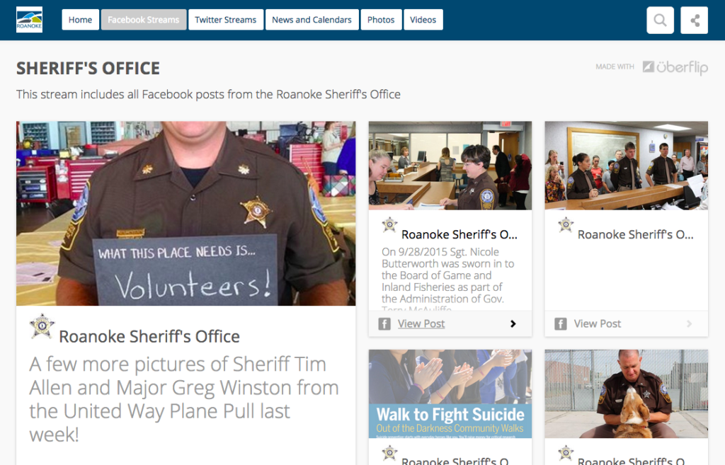 Screenshot of Roanoke Sheriff's Office Social Media Stream