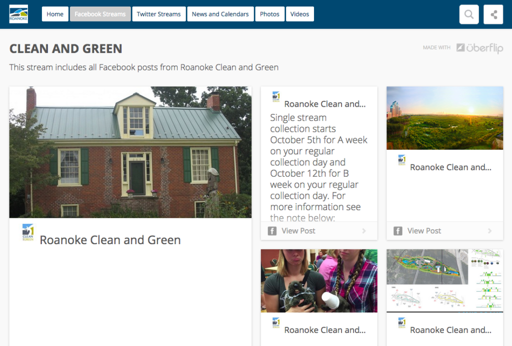 Screenshot of Roanoke VA Clean and Green Social Media Stream