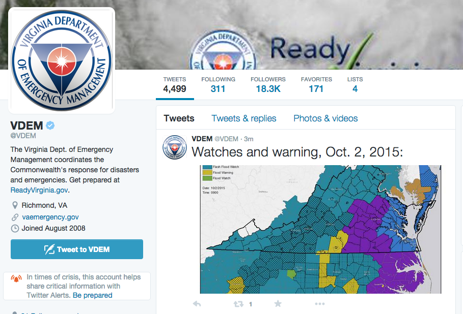 Virginia Department of Emergency Management twitter feed