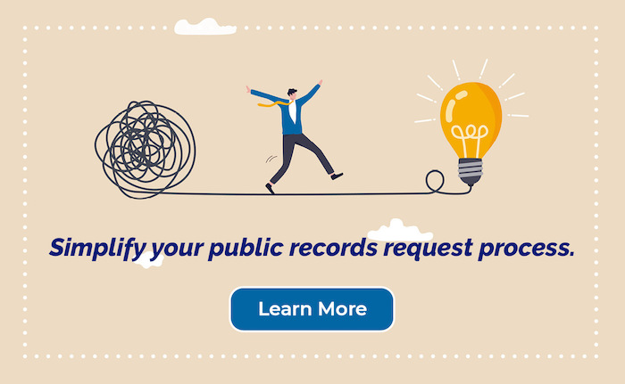 public records infographic cover image with illustration of man walking from a mess toward a lightbulb