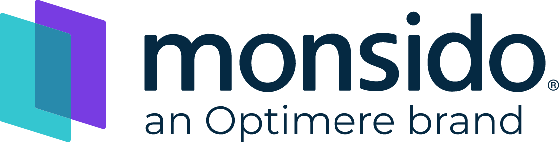 Monsido logo in color, with an Optimere brand text